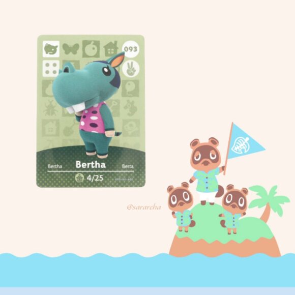 Bertha #093 Animal Crossing Amiibo Card Authentic NEW - Picture 1 of 3